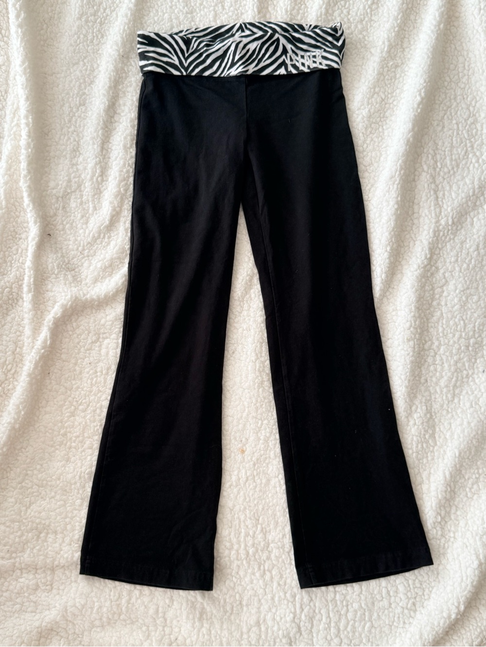 PINK Victoria's Secret Black Boot-Cut Yoga Pants with Zebra Fold-Over Waistband